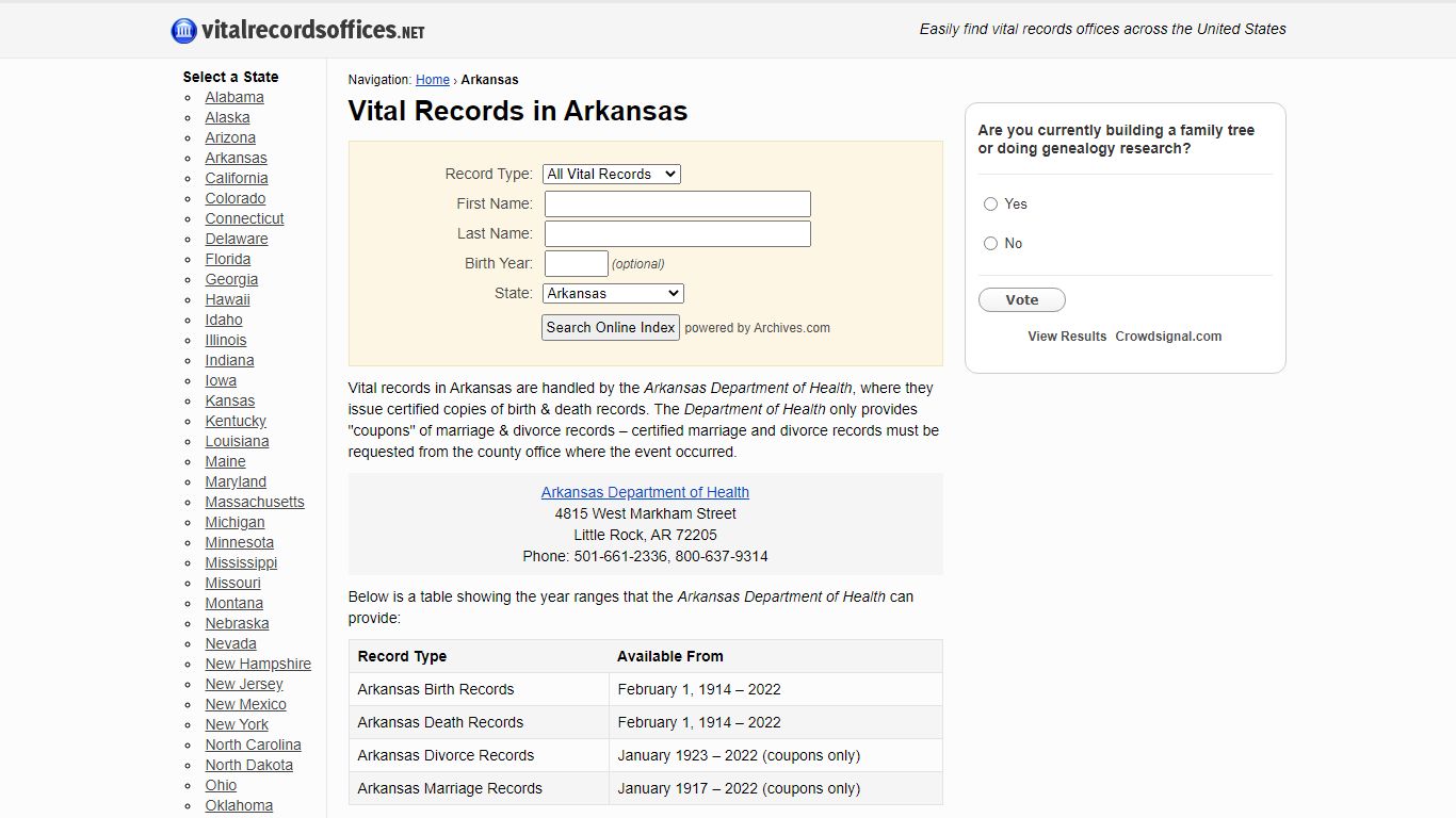 Vital Records in Arkansas